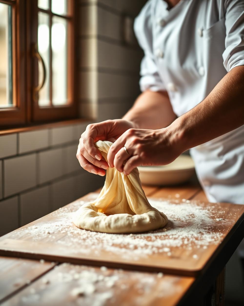 Chef preparing fresh dough